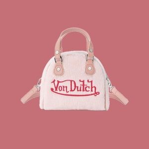 Von Dutch Light Pink Furry Bowling Bag